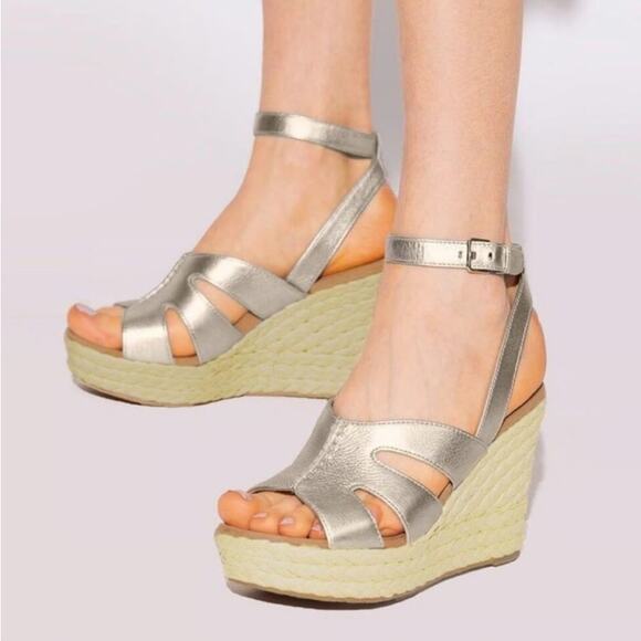 NIB UGG Women Careena Ankle-Strap Espadrille Platform Wedge Sandals Size 11 Gold - Picture 2 of 6